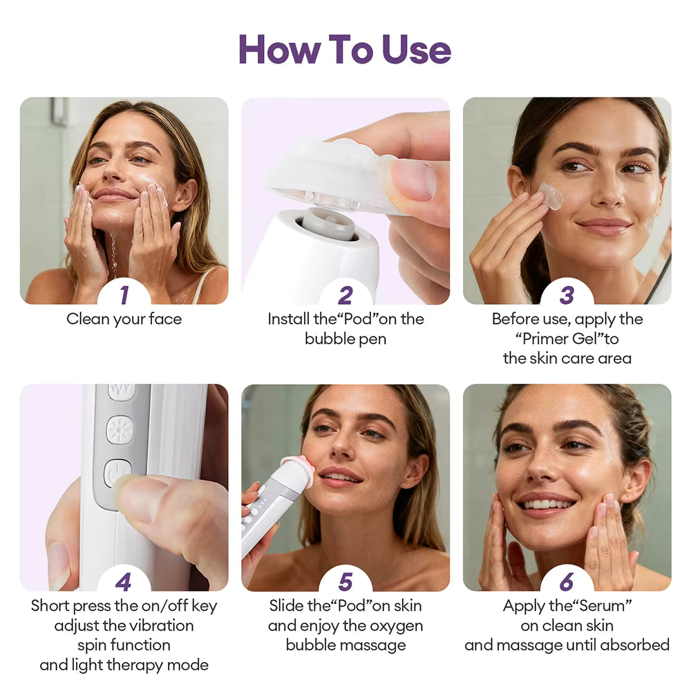 Oxygen Hydro-Bubble Facial Wand - Portable CO2 Pore Cleanser & Skin Rejuvenator