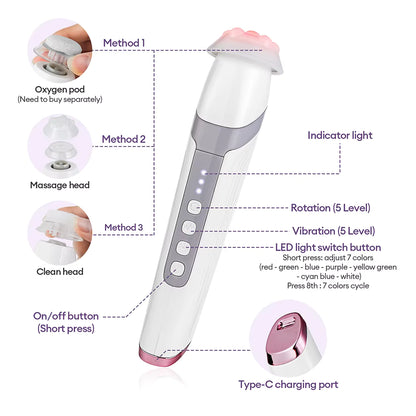Oxygen Hydro-Bubble Facial Wand - Portable CO2 Pore Cleanser & Skin Rejuvenator