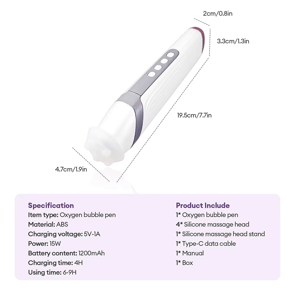 Oxygen Hydro-Bubble Facial Wand - Portable CO2 Pore Cleanser & Skin Rejuvenator