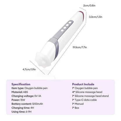 Oxygen Hydro-Bubble Facial Wand - Portable CO2 Pore Cleanser & Skin Rejuvenator